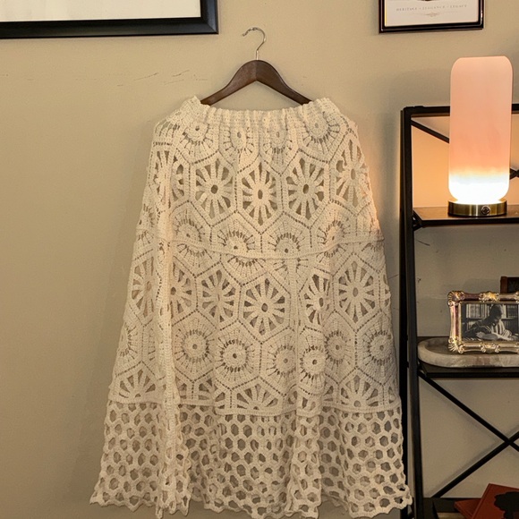 POL Crochet Lace Maxi Skirt Cream Boho Tiered Skirt One Size - Picture 4 of 5